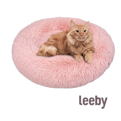 Leeby Cama Donut Anti Stress de Pelo Rosa para gatos